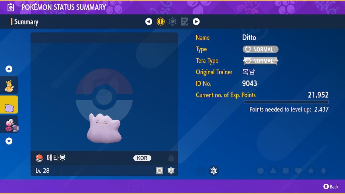 Pokemon SV Ditto with Korean language