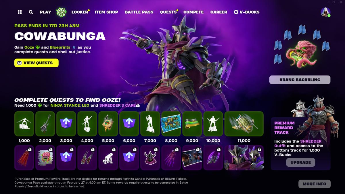 Fortnite x TMNT event reward track