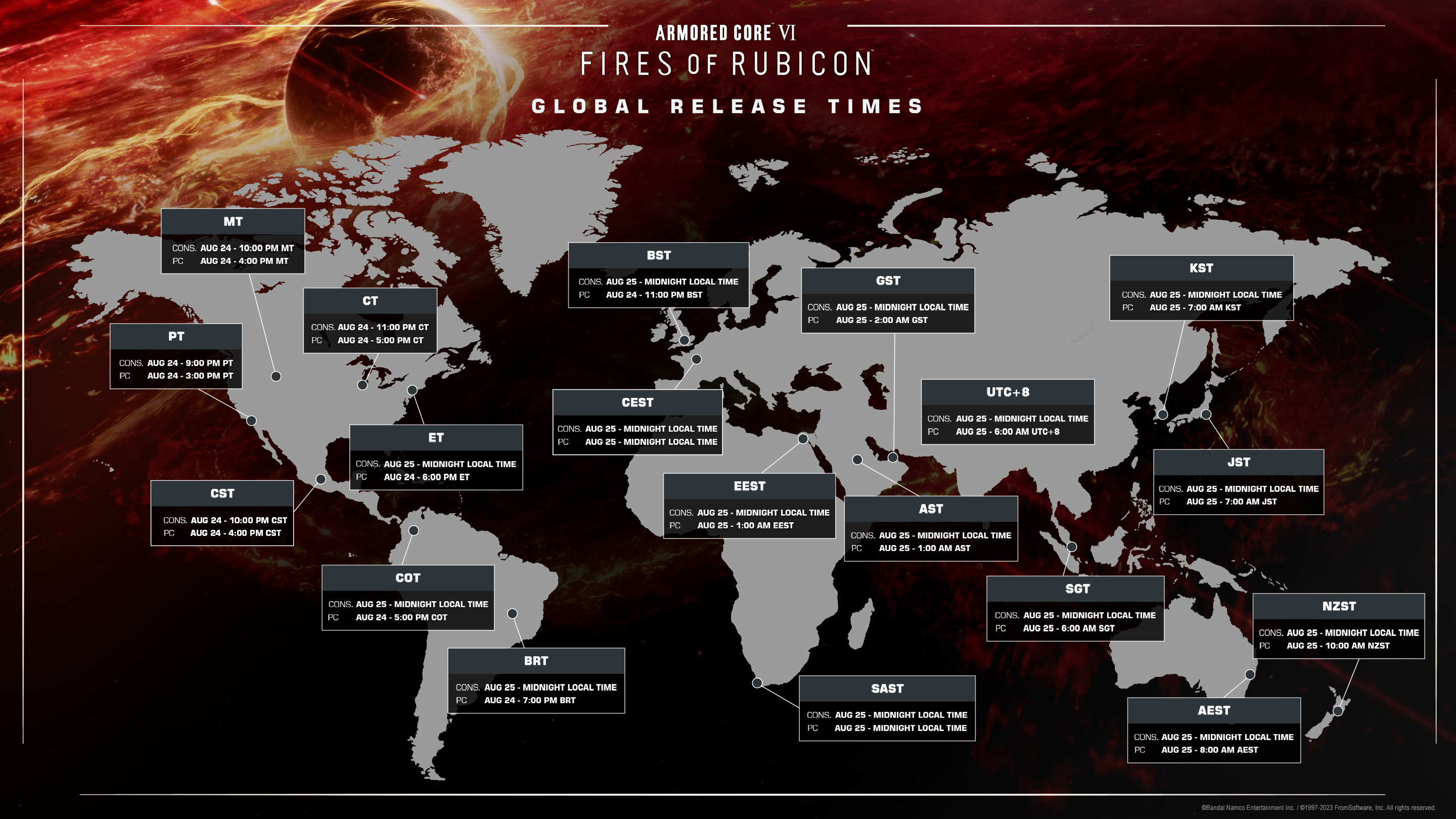 Armored Core 6 global release times