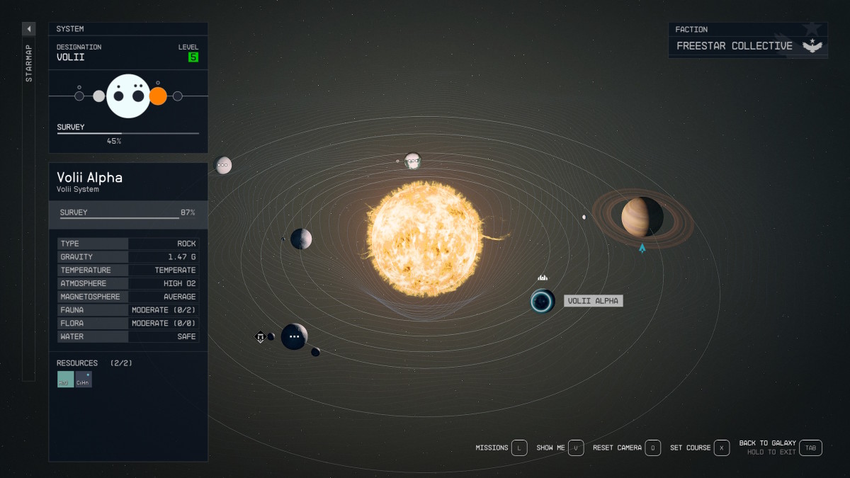 A planet named Volii Alpha is singled out in a small solar system with a large sun at the center