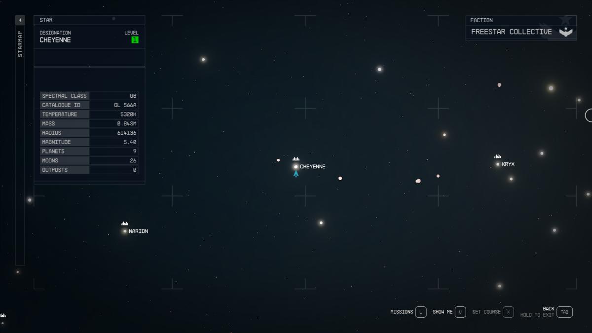 Starfield Cheyenne system star map