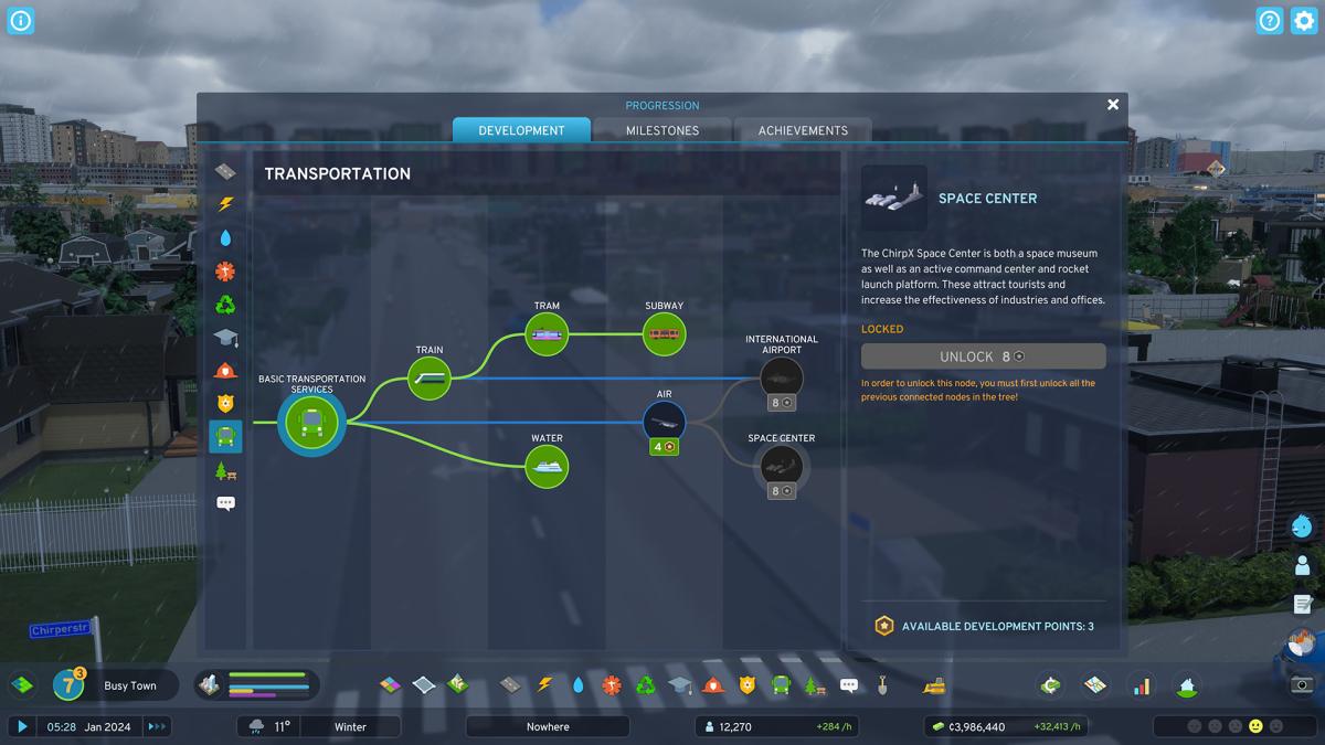 Cities: Skylines 2 screenshot of the development tree.