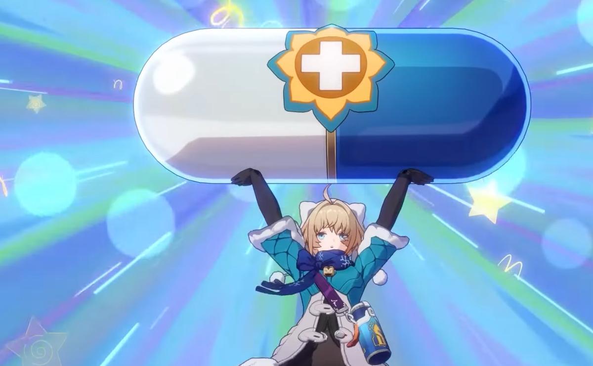 Honkai: Star Rail Lynx holding up a huge medicinal pill.