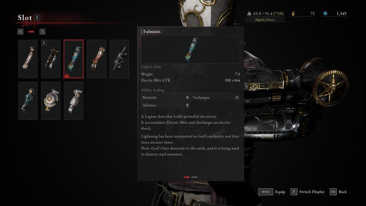  Several Legion Arms are shown in a menu.