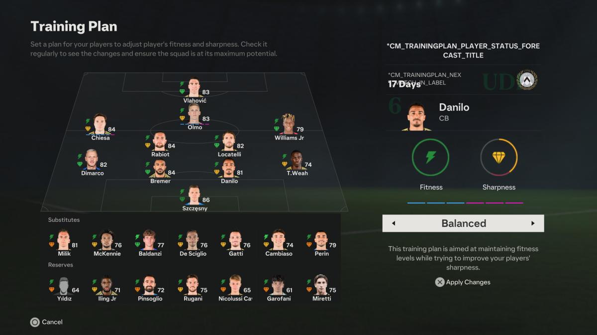 EA FC 24 Training Plan Balanced.