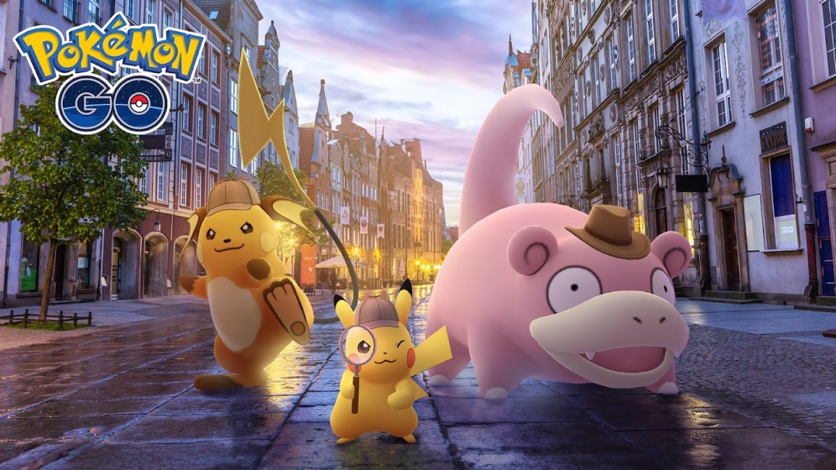 Pokémon Go Detective Pikachu Returns poster with Pikachu, Raichu and Slowbro.