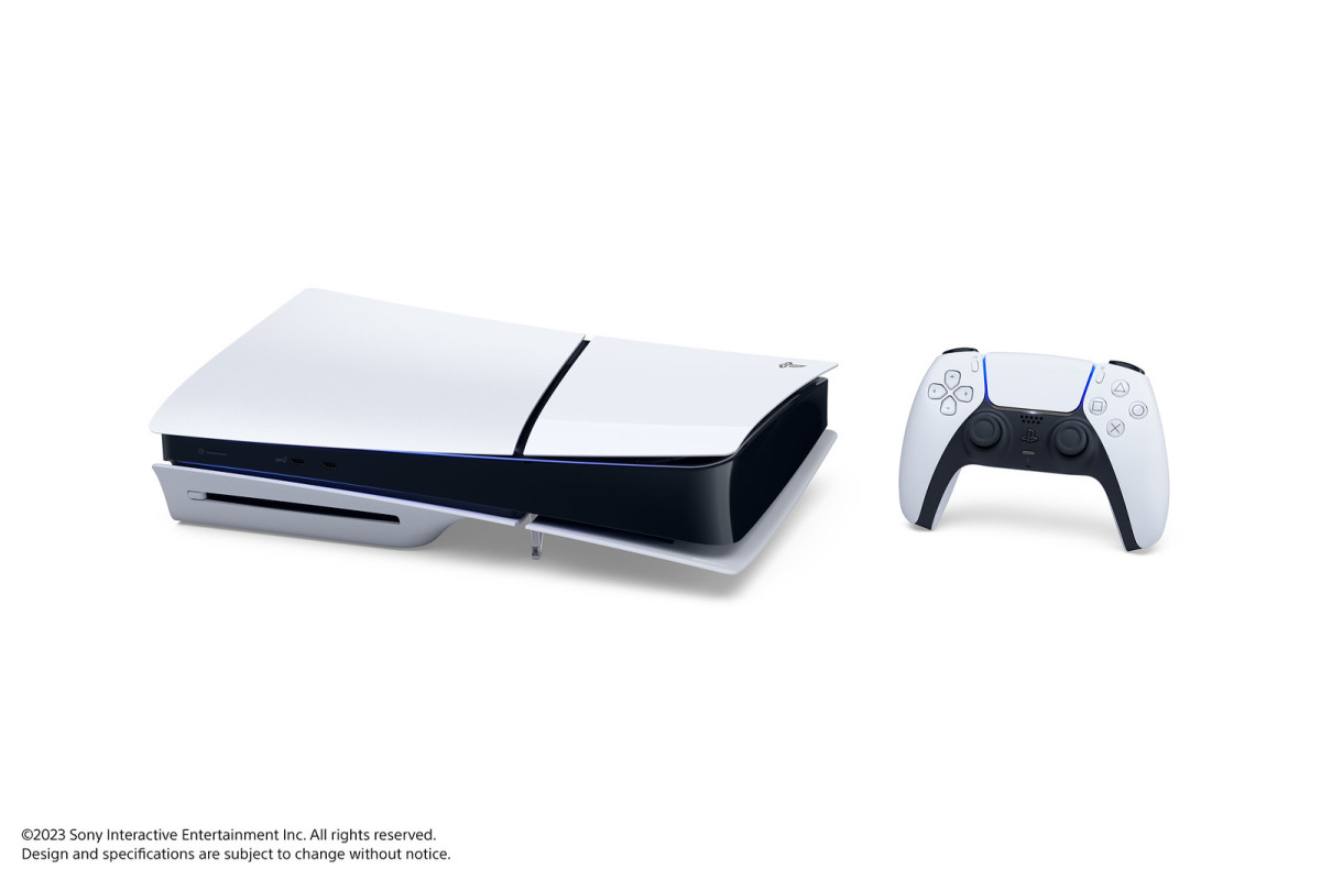 PS5 Slim on white background.