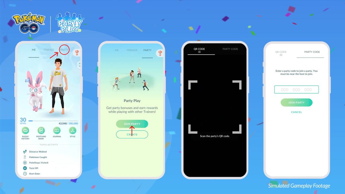 Pokémon Go Party Play join party screens.