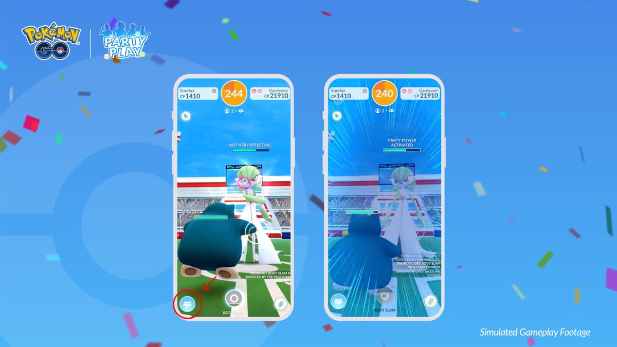 Pokémon Go raid battle with new party meter.