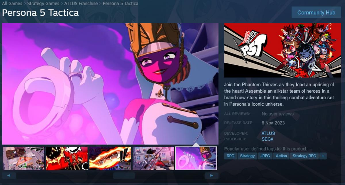 Steam page for Persona 5 Tactica showing a wrong release date.