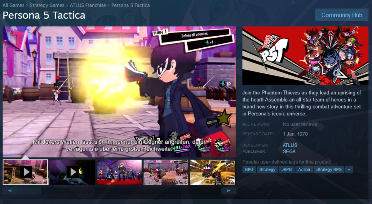 Persona 5 Tactica Steam page showing another wrong release date.