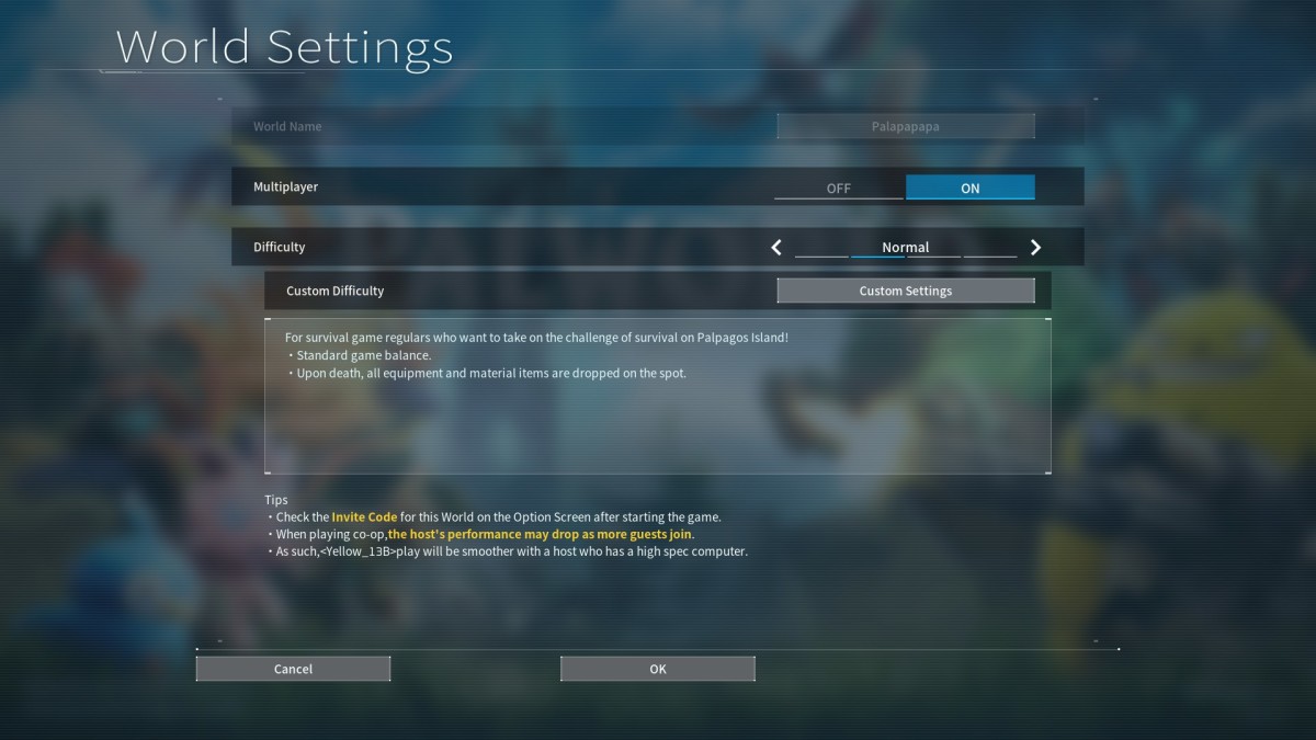 Palworld World Settings