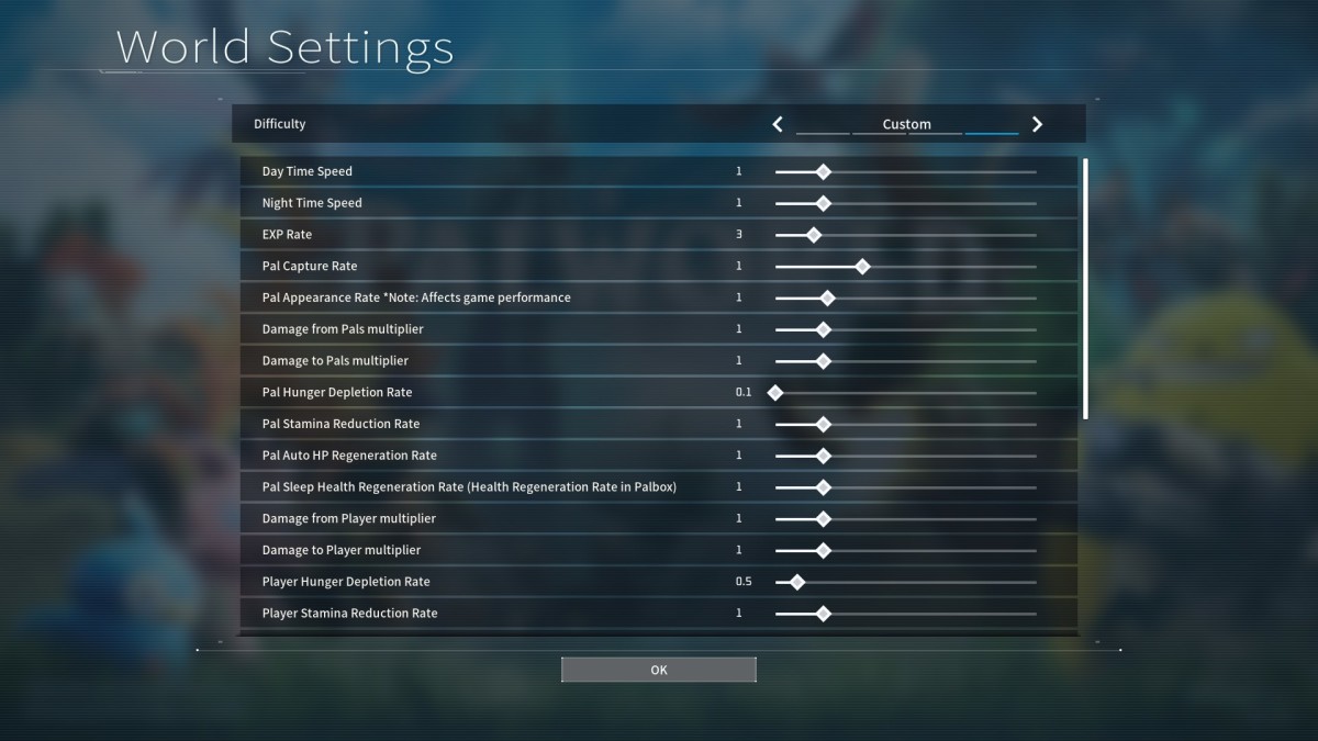Palworld difficulty settings